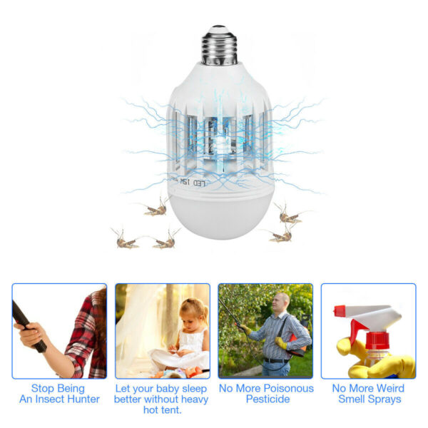 Bug Zapper Light Bulb – Mosquito & Fly Killer Lamp for Indoor/Outdoor Use (E26/E27 Base)
