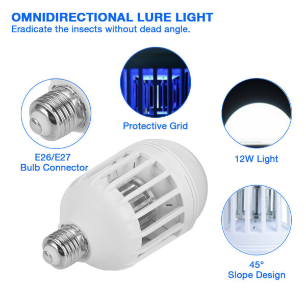 Bug Zapper Light Bulb – Mosquito & Fly Killer Lamp for Indoor/Outdoor Use (E26/E27 Base)