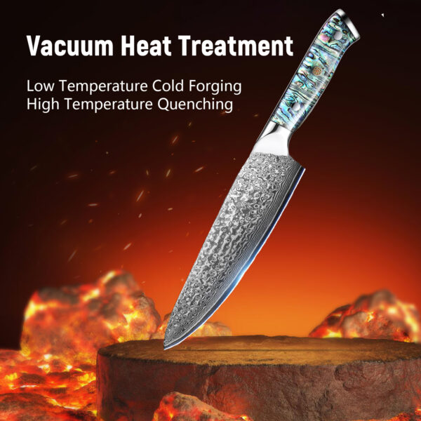 Professional 8-Inch Damascus Steel Chef Knife – Ultra Sharp 10Cr15MOV Blade with Hand-Forged Pattern & Abalone Shell Handle