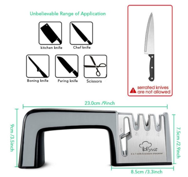 4-in-1 Knife Sharpener – Multipurpose Kitchen Sharpening Tool for Household Use