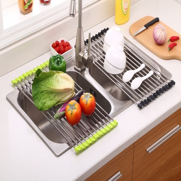 Folding Stainless Steel Sink Rack – Space-Saving Kitchen Drain Rack for Drying & Organizing
