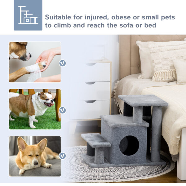 12c24b9a-a8ac-44e6-9b84-6fb6abc87026.jpg Adjustable Cat Stairs with Scratching Post & Condo – 3/4 Step Pet Steps with Toy Ball for Bed & Sofa