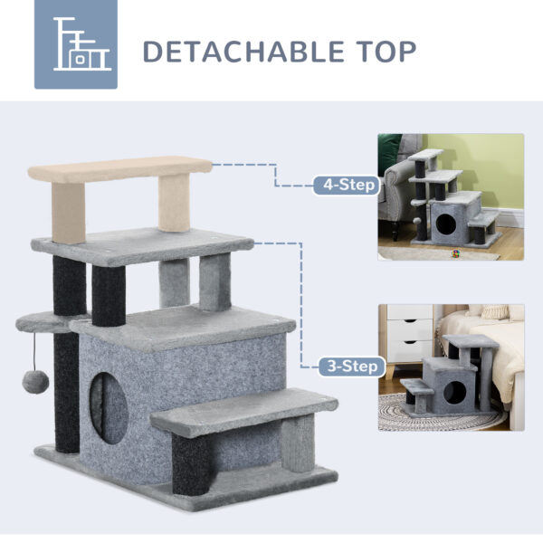 957ca855-4385-4174-8c8f-032cccef13d4.jpg Adjustable Cat Stairs with Scratching Post & Condo – 3/4 Step Pet Steps with Toy Ball for Bed & Sofa